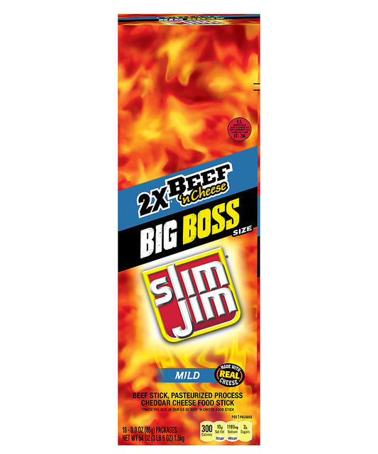 Slim Jim Mild Beef & Cheese Stick Count 3 Ounce Size - 108 Per Case.