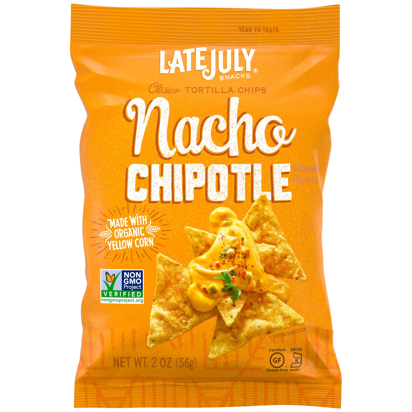 Late July Tortilla Chips Classic Nacho Chipotle 2 Ounce Size - 6 Per Case.