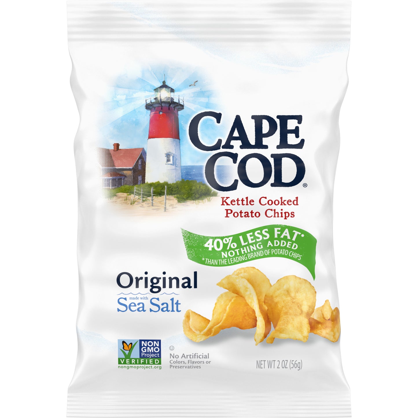 Cape Cod Potato Chips Less Fat Original Kettle Cooked Chips 2 Ounce Size - 6 Per Case.