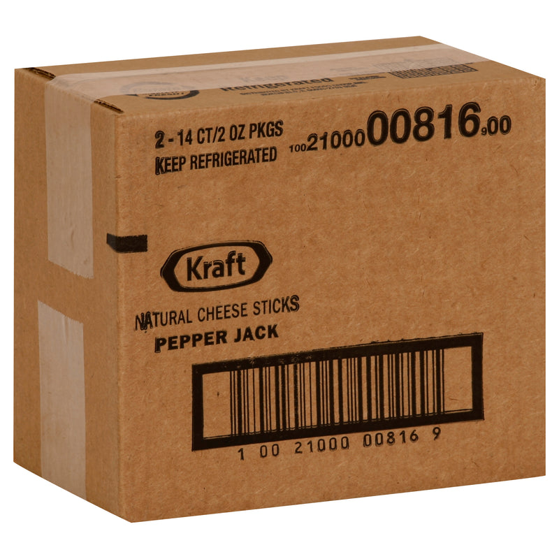 Kraft Natural Pepper Jack Cheese Sticks, 2 Ounce Size - 28 Per Case.