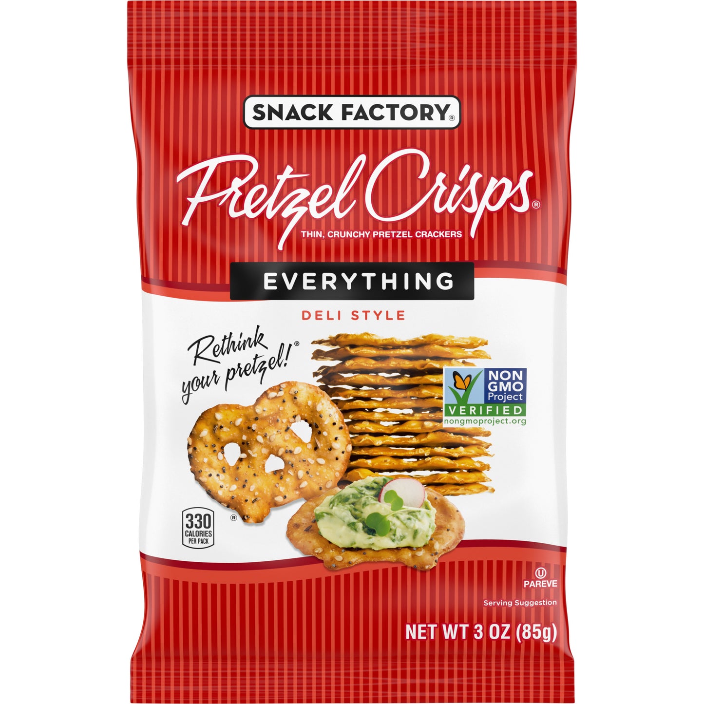 Pretzel Crisps Everything 3 Ounce Size - 8 Per Case.