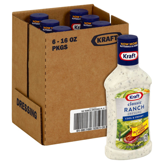 Kraft Ranch Dressing, 16 Fluid Ounce - 6 Per Case.