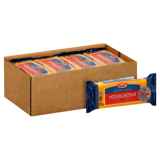 Kraft Medium Cheddar Chunk Cheese, 8 Ounce Size - 12 Per Case.