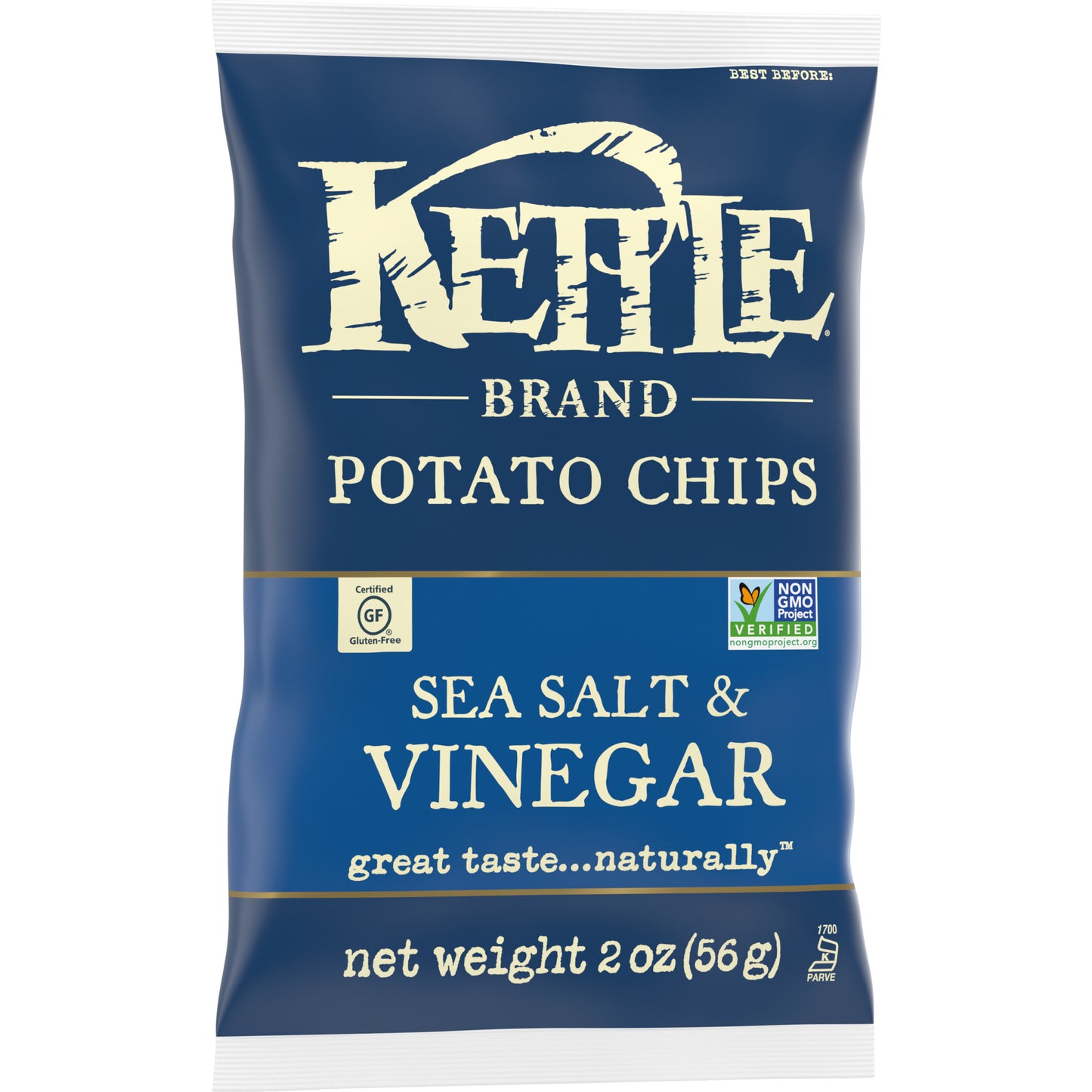 Kettle Brand Potato Chips Salt & Vinegar Kettle Chips Snack Bag 2 Ounce Size - 6 Per Case.