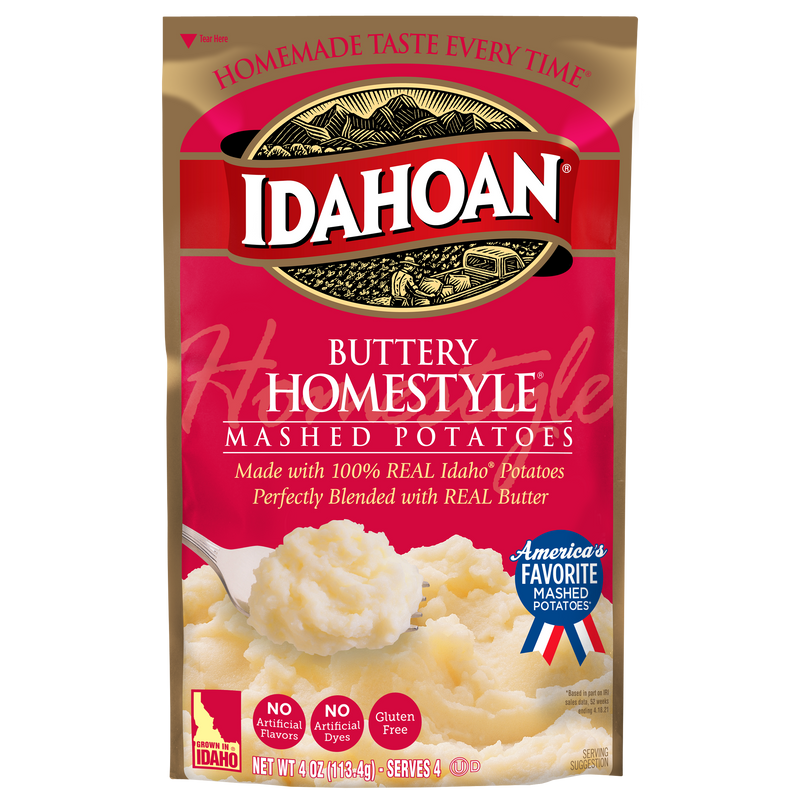 Idahoan Foods Buttery Homestyle Mashed Potatoes Pouch 1 Count Packs - 12 Per Case.