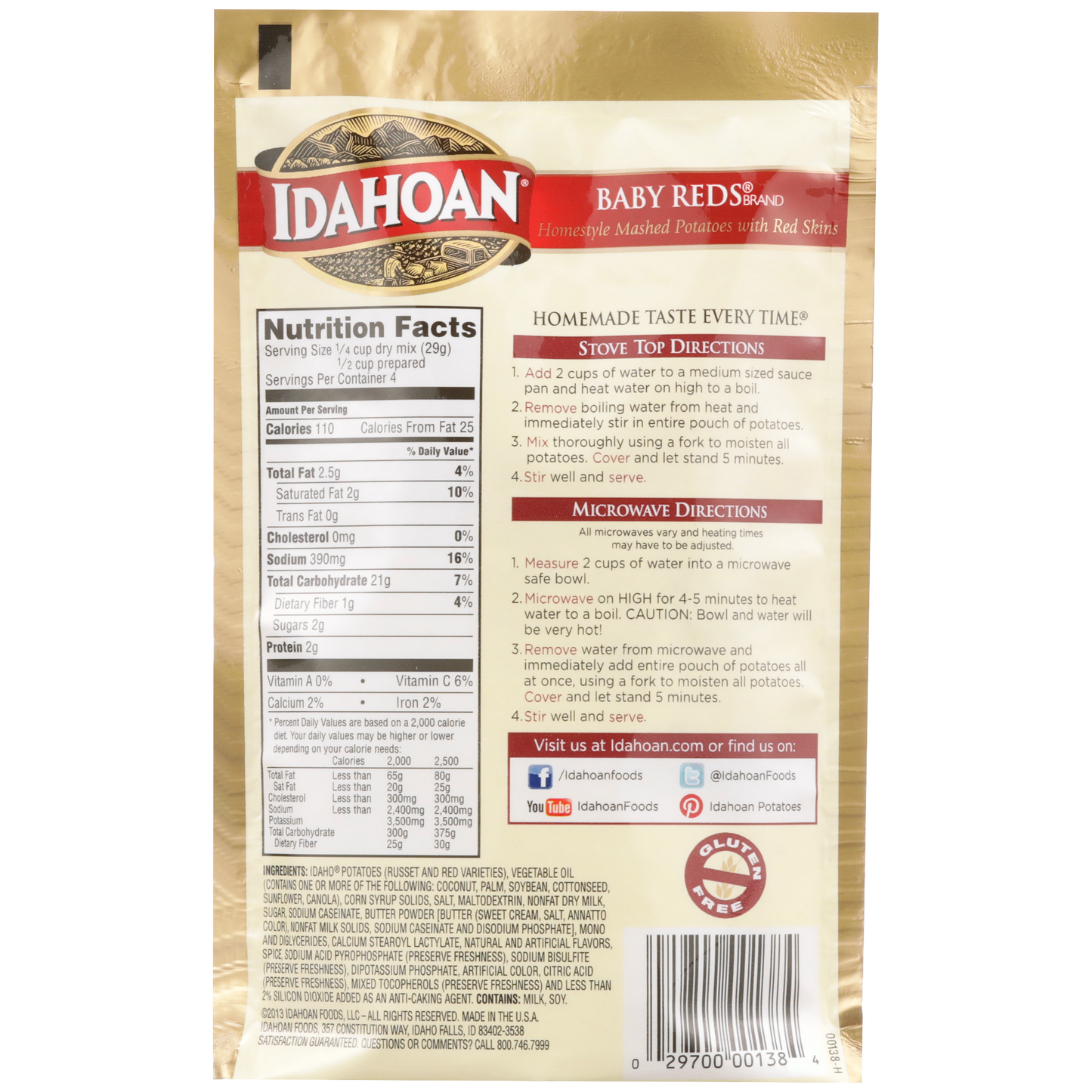 Idahoan Baby Reds Mashed PotatoesPouch 4.1 Ounce Size - 10 Per Case.