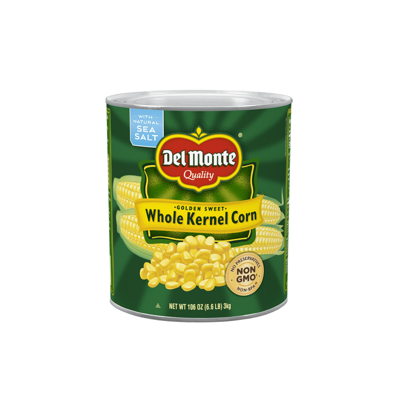 Del Monte Golden Sweet Whole Kernel Can Corn 106 Ounce Size - 6 Per Case.