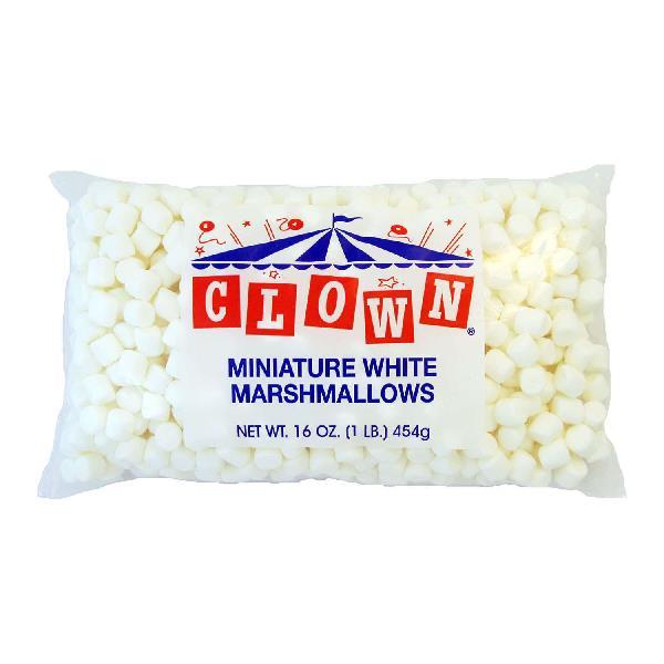 Clown Miniature White Marshmallows No Artificial Colors 1 Pound Each - 12 Per Case.