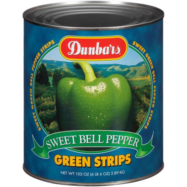 Green Pepper Strips Dunbar Label 10 Each - 6 Per Case.