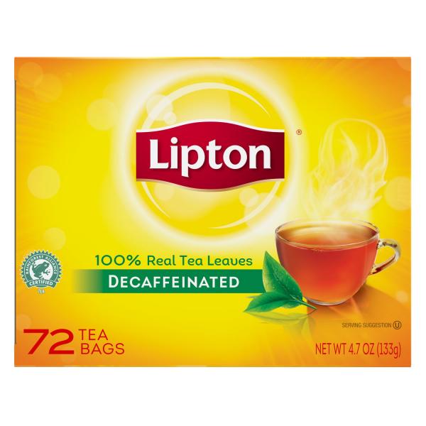 Lipton Tea Decaffeinated Bags Individually Wrapped 72 Count Packs - 6 Per Case.