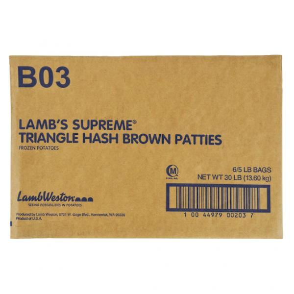 Triangle Hash Brown Patties 5 Pound Each - 6 Per Case.
