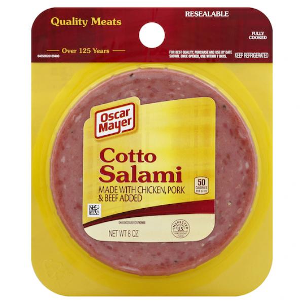 Oscar Mayer Salami Cotto Round Sliced, Per Package, 8 Ounce Size - 12 Per Case.