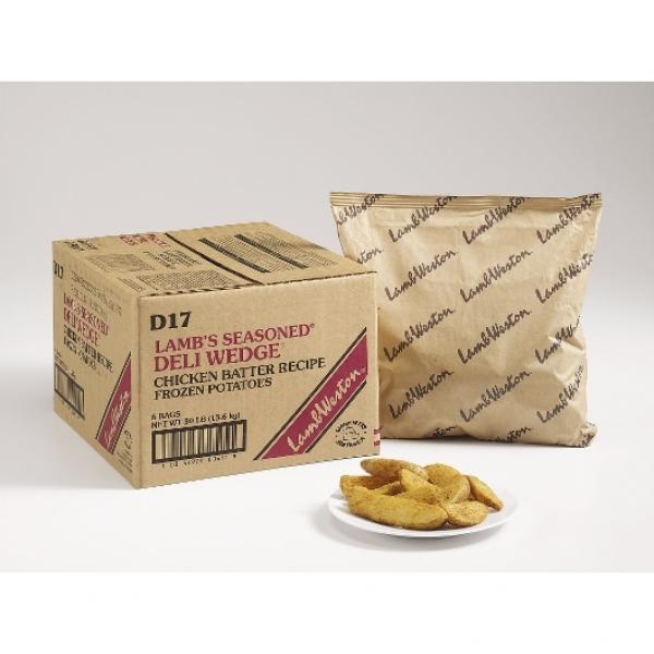 Lamb's Seasoned® Deli Wedge® Chicken Batter Recipe Frozen Potatoes 5 Pound Each - 6 Per Case.