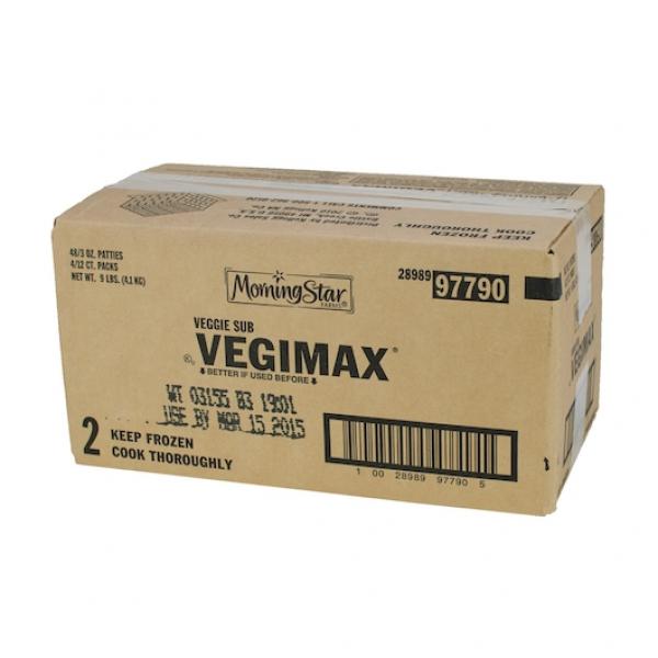 Morningstar Farms Veggie Burgers VegiMax Sub Patties 36 Ounce Size - 4 Per Case.