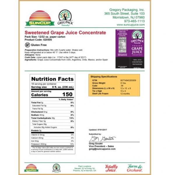 Commodity Juice Grape Concentrate 32 Ounce Size - 12 Per Case.