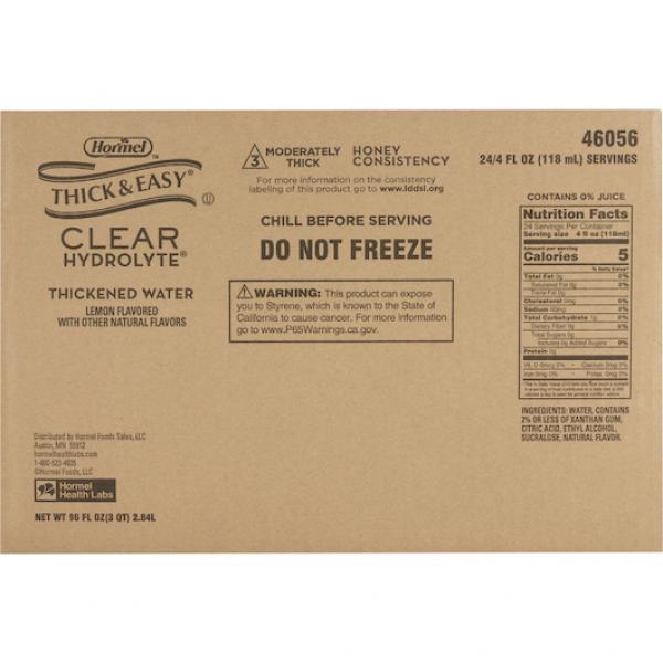 Thick & Easy Hydrolyte Clear Thickened Water (Hint Of Lemon) Honey 24 Count Packs - 1 Per Case.