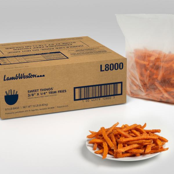 8" 4" Trim Fries Frozen French Fried Sweet Potatoes 3 Pound Each - 5 Per Case.