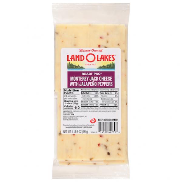 Land-O-Lakes® Readi Pac® Monterey Jack Cheese With Jalapeno Peppers 1.5 Pound Each - 8 Per Case.