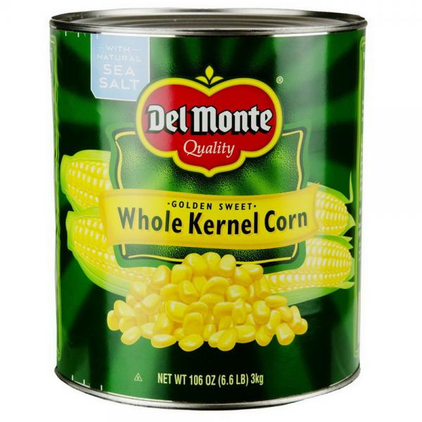 Del Monte Golden Sweet Whole Kernel Can Corn 106 Ounce Size - 6 Per Case.