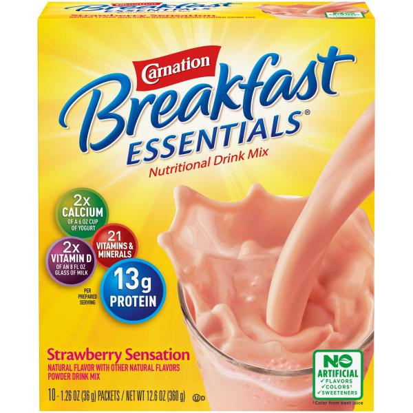 Carnation Breakfast Essentials Powder Nutritional Breakfast Drink Mix Strawberry Sensation 12.6 Ounce Size - 6 Per Case.