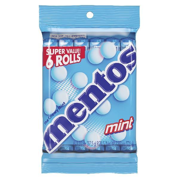 Mentos Chewy Mint Candy Roll Mint Party Pieces Roll Packages 7.92 Ounce Size - 12 Per Case.