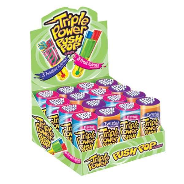 There Are Sixteen Triple Power Push Pops In A Display Box Each Triple 1.2 Ounce Size - 192 Per Case.