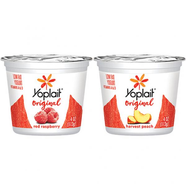 Yoplait® Original Yogurt Single Serve Variety Raspberry Peach 4 Ounce Size - 48 Per Case.