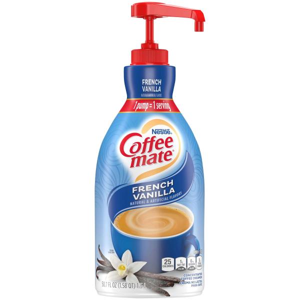 Nestle Coffee Mate Coffee Creamer French Vanilla Liquid Concentrate Pump Bottle 1.58 Qt - 2 Per Case.