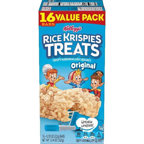 Kellogg's Rice Krispies Treats Squares Original Bars 0.78 Ounce Size - 96 Per Case.