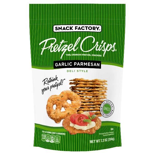 Garlic Parmesan Pretzel Crisps 7.2 Ounce Size - 12 Per Case.