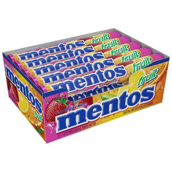 Mentos Chewy Mint Candy Roll Fruit Bulk Non Melting Pieces (Box 1.32 Ounce Size - 360 Per Case.