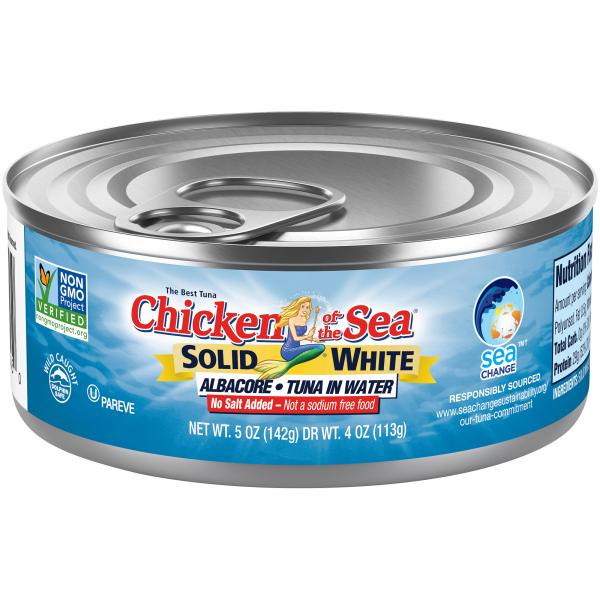 Chicken Of The Sea Solid White Albacore Tunain Water No Salt Added Ounces 5 Ounce Size - 24 Per Case.