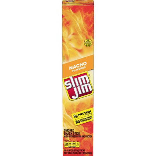 Slim Jim Giant Smoked Meat Stick Nacho Flavor Count 0.97 Ounce Size - 144 Per Case.