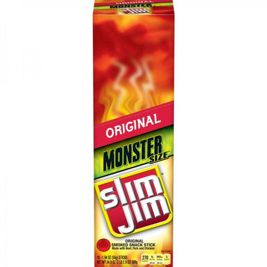 Slim Jim Monster Smoked Meat Stick Honey BBQflavor Count 1.94 Ounce Size - 108 Per Case.