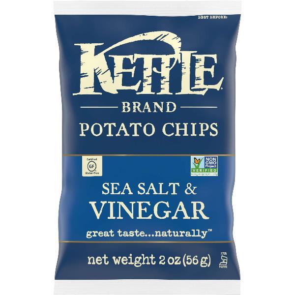 Kettle Brand Potato Chips Salt & Vinegar Kettle Chips Snack Bag 2 Ounce Size - 6 Per Case.