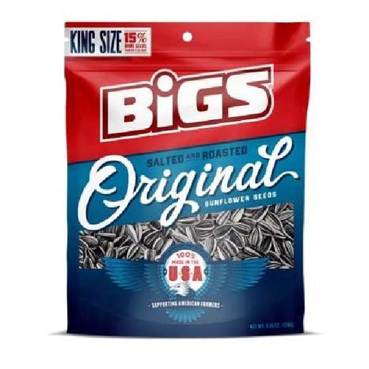 Bigs Salted & Roasted Original Sunflower Seeds Keto Friendly Snack Bag 5.35 Ounce Size - 12 Per Case.