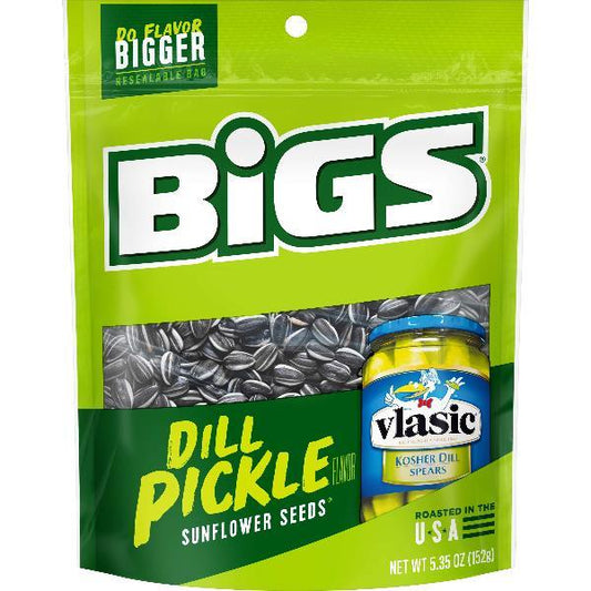 Bigs Vlasic Dill Pickle Sunflower Seeds 5.35 Ounce Size - 48 Per Case.