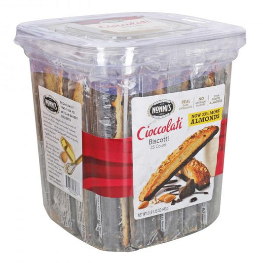 Nonni's Food Company Cioccolati Biscotti Tubs, 1.33 Ounce, 25 Per Box, 6 Per Case.