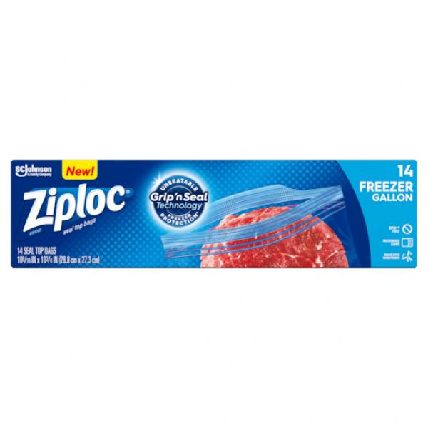 Ziploc Gallon Freezer Bag 14 Count Packs - 12 Per Case.