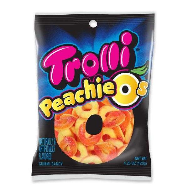 Trolli Peachie O's Gummy Rings Candy Sour 4.25 Ounce Size - 12 Per Case.