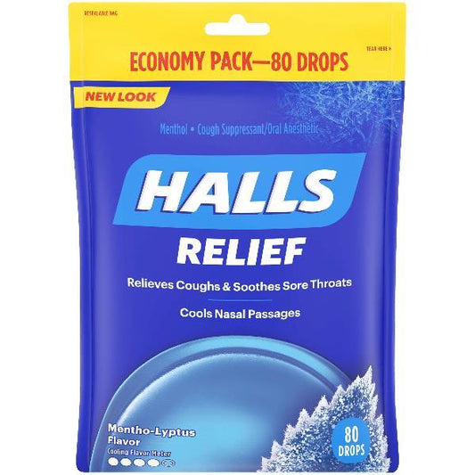 Halls Cough Drops Mentho Lyptus Piece 80 Count Packs - 12 Per Case.