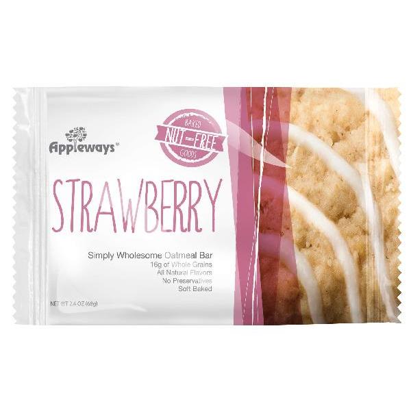 Appleways Whole Grain Soft Oatmeal Strawberry Bars Individually Wrapped 1 Count Packs - 160 Per Case.