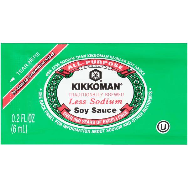 Kikkoman Less Sodium Preservative Free Soy Sauce Packets ML 6 ML - 200 Per Case.
