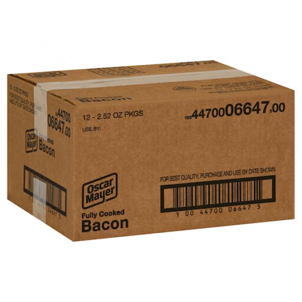 Oscar Mayer Fully Cooked Original Bacon, 2.52 Ounce Size - 12 Per Case.