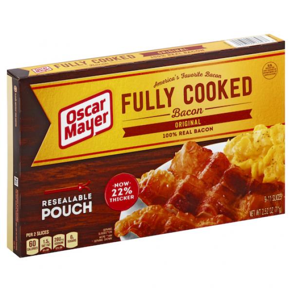 Oscar Mayer Fully Cooked Original Bacon, 2.52 Ounce Size - 12 Per Case.