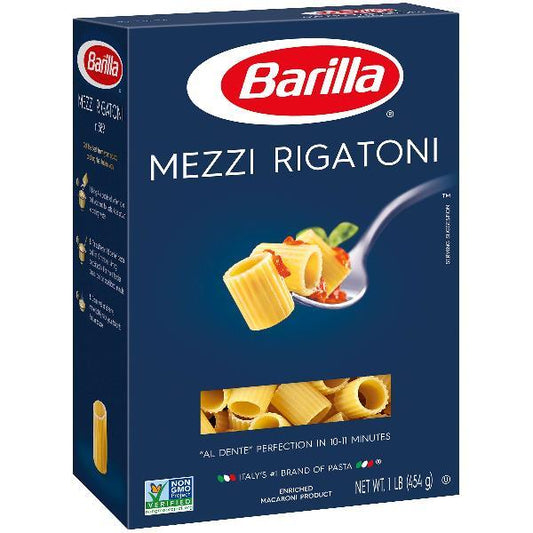 Mezze Rigatoni Barilla USA 16 Ounce Size - 12 Per Case.