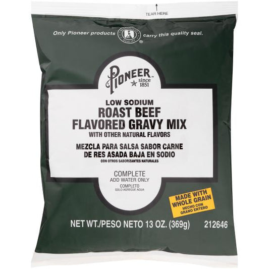 Pioneer Low Sodium Roast Beef Flavored Gravymix Made With Whole Grain 13 Ounce Size - 6 Per Case.