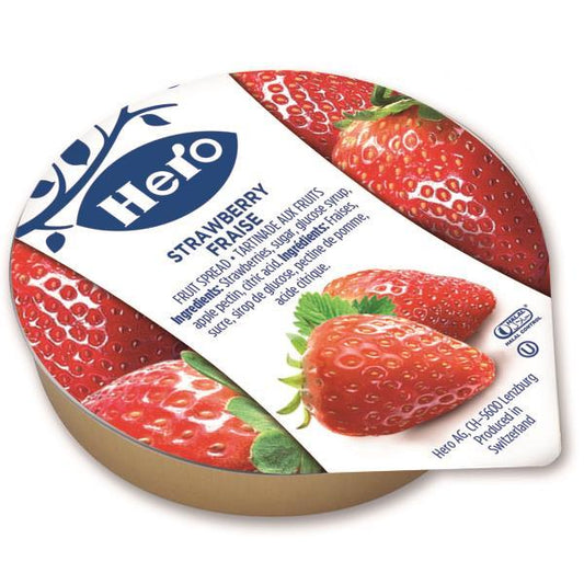 Hero Strawberry Fruit Spread Portions 216 Count Packs - 1 Per Case.