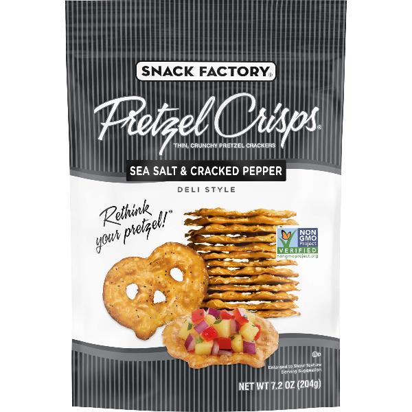 Pretzel Crisps Sea Salt & Cracked Pepper 7.2 Ounce Size - 12 Per Case.