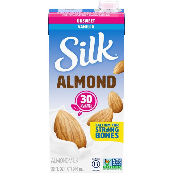 Silk Unsweetened Vanilla Almond Beverage Qt 1 Qt - 6 Per Case.